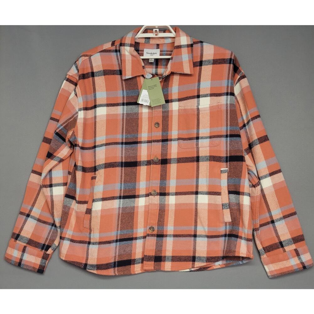 Goodfellow‎ Heavyweight Flannel Shirt Mens XL Plaid Buttons Orange Pocket New